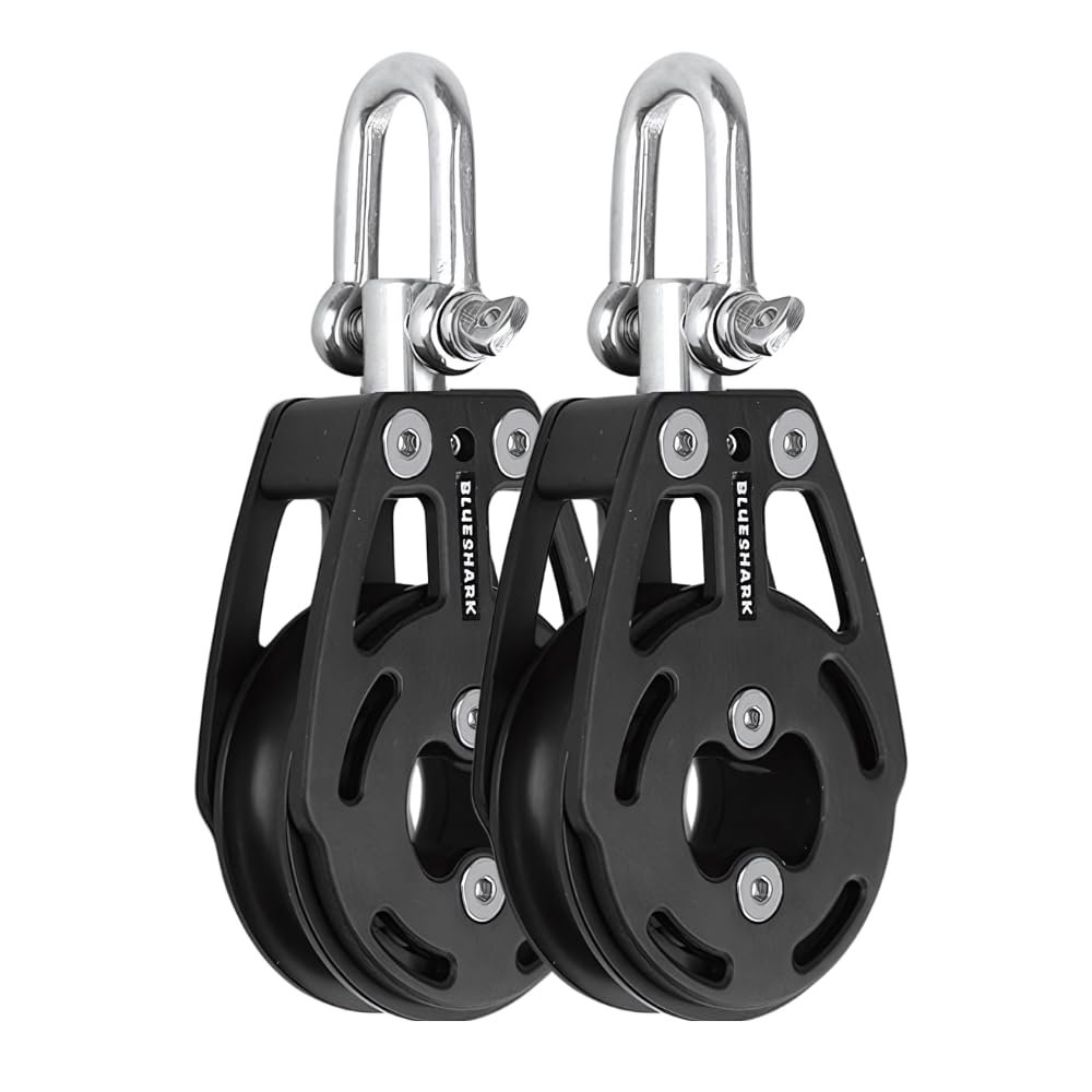 Blue Shark 2310-57 mm Single Swivel Aluminum Sailing Block - Max Line: 7/16 (12 mm), Safe Working Load (SWL): 1100 lbs (500kg), Breaking Load: 3500 lbs (1600 kg) (2-Pack)