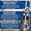 Blue Shark 2311-57 mm Fixed Double Aluminum Sailing Block - Max Line: 7/16 (12 mm), Safe Working Load (SWL): 1980 lbs (900kg), Breaking Load: 4180 lbs (1900 kg) (10-Pack) view 4