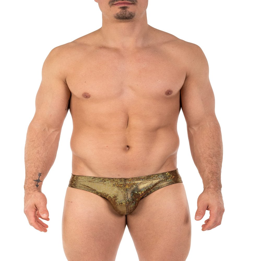 Gary Majdell Sport Mens Gold Hologram Counter Pouch Bikini Swimsuit Size Medium