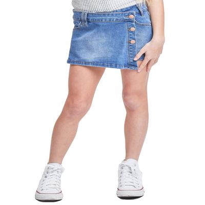 Girls 3-Button Asymemetric Skort is Both Stylish and Comfortable, Medium Blue, 10