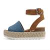 Soda Topic Open Toe Buckle Ankle Strap Espadrilles Flatform Wedge Casual Sandal (Denim/Tan, 11) view 1