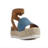 Soda Topic Open Toe Buckle Ankle Strap Espadrilles Flatform Wedge Casual Sandal (Denim/Tan, 11) view 4