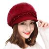 Roll Up Women's Girls Cute Fall Winter Cozy Fur Earflap Knitted Wool Ski Cap Beret Newsboy Beanie Hat Visor (Wine) view 1