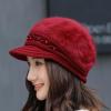 Roll Up Women's Girls Cute Fall Winter Cozy Fur Earflap Knitted Wool Ski Cap Beret Newsboy Beanie Hat Visor (Wine) view 2