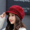 Roll Up Women's Girls Cute Fall Winter Cozy Fur Earflap Knitted Wool Ski Cap Beret Newsboy Beanie Hat Visor (Wine) view 3