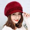 Roll Up Women's Girls Cute Fall Winter Cozy Fur Earflap Knitted Wool Ski Cap Beret Newsboy Beanie Hat Visor (Wine) view 4