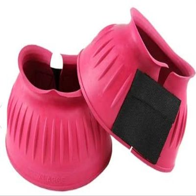 Grewal Equestrian Ribbed Rubber Bell Boots (Pink, Small)