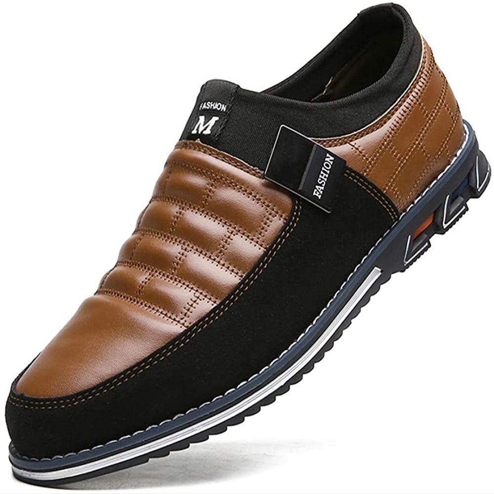 Asifn Men Casual Shoes Leather Slip On Moccasins Hiking Dress Sneakers Casuales Penny Loafers Comfort Driving Fashion 9.5 Brown
