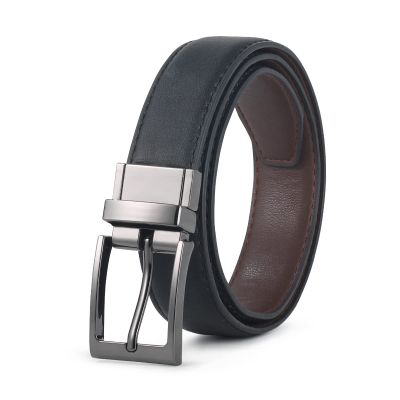 AWAYTR Reversible Kids Belts for Boys - Black and Brown Leather Belt for School Uniform Casual Jeans (100cm,Gunmetal)