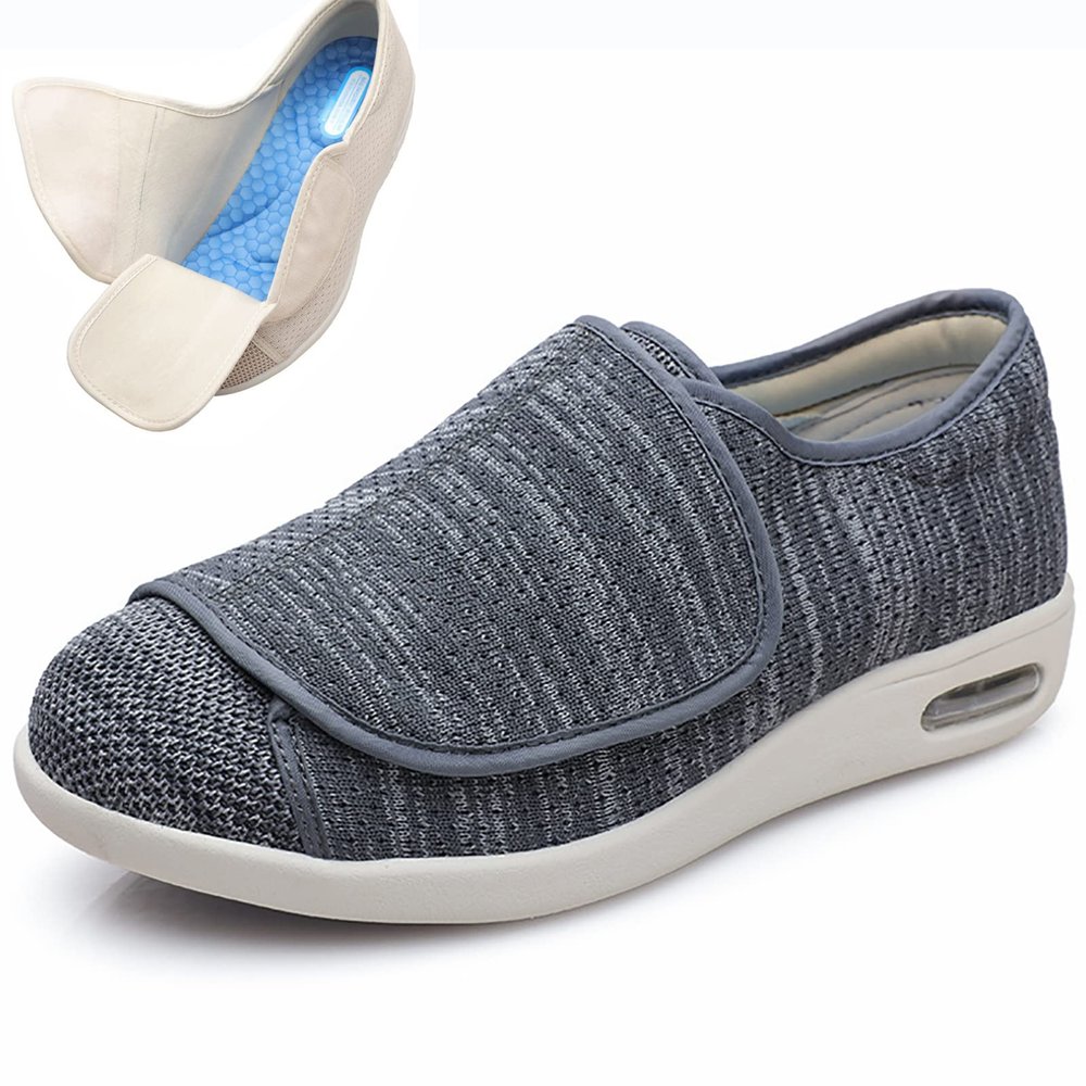 DHIJUPNG Women's Extra Wide Air Cushion Walking Sneakers,Women's Non Slip Wide Width Shoes with Adjustable Walking Shoes for Diabetic Edema Plantar Swollen Feet Dark Grey Amen 11/Women 12
