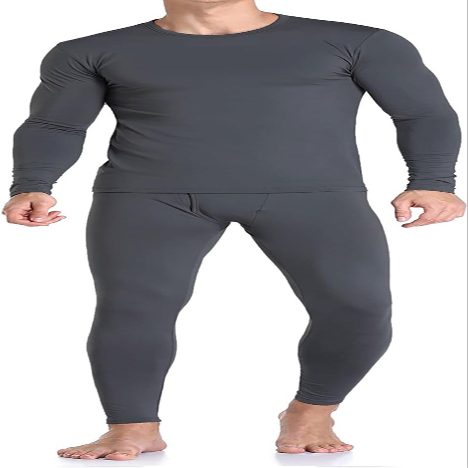 Therma Pro Mens Fleece Lined Thermal Top & Bottom Underwear Set, Long Johns Base Layer Ultra-Soft Charcoal
