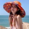 6" Extra Wide Brim Sun Hats UPF 50+ UV Protection Packable Beach Hat Strap Women (Orange) view 4