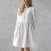 GOKKILRW Cotton Linen Summer Dress for Women Casual Long Sleeve Solid Color Midi Length Button Down T Shirt Dress with Pockets(White,Medium) view 2
