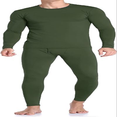 Therma Pro Mens Fleece Lined Thermal Top & Bottom Underwear Set, Long Johns Base Layer Ultra-Soft Army Green