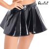 Alvivi Women Wet Look PVC Leather Flared Mini Pleated Skirts A-Line Latex Short Skirts Clubwear Black 3X-Large view 2