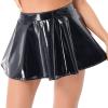 Alvivi Women Wet Look PVC Leather Flared Mini Pleated Skirts A-Line Latex Short Skirts Clubwear Black 3X-Large view 3