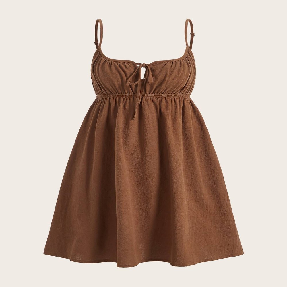 2023 Women's Dresses Tie Front Cami Dress Women's Dresses (Color : Coffee Brown, Size : Medium)