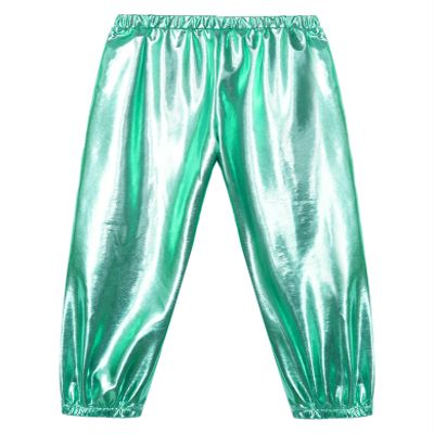 Manyakai Kids Girls Boys Shiny Metallic Dance Harem Pants Athletic Leggings Hip Hop Street Dancewear Green 14 Years