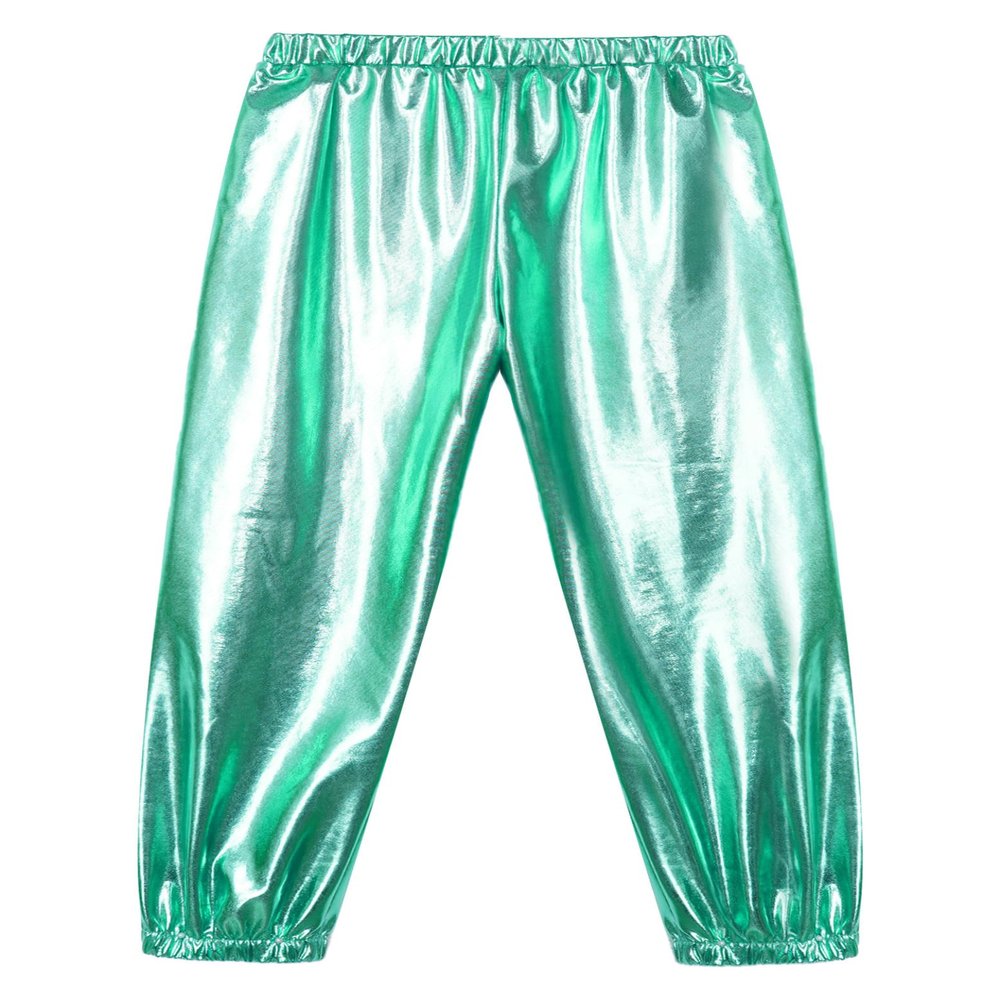 Manyakai Kids Girls Boys Shiny Metallic Dance Harem Pants Athletic Leggings Hip Hop Street Dancewear Green 14 Years