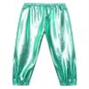 Manyakai Kids Girls Boys Shiny Metallic Dance Harem Pants Athletic Leggings Hip Hop Street Dancewear Green 14 Years view 1