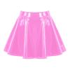 Alvivi Women Wet Look PVC Leather Flared Mini Pleated Skirts A-Line Latex Short Skirts Clubwear Pink Medium view 3