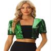 Allegra K Sequin Cardigan for Women's Puff Sleeve Open Front Jacket Halloween Sparkly Glitter Cropped Shrug Bolero Small green view 1
