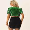 Allegra K Sequin Cardigan for Women's Puff Sleeve Open Front Jacket Halloween Sparkly Glitter Cropped Shrug Bolero Small green view 3