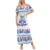 ACOSAP Women's Mexican Dress Summer Floral Print Off The Shoulder Sleeveless Beach Long Maxi Dress view 1