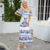 ACOSAP Women's Mexican Dress Summer Floral Print Off The Shoulder Sleeveless Beach Long Maxi Dress view 2
