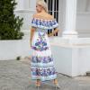 ACOSAP Women's Mexican Dress Summer Floral Print Off The Shoulder Sleeveless Beach Long Maxi Dress view 3