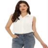 Allegra K Button Down Denim Shirt for Women's Dressy Casual Sleeveless Lapel V Neck Collared Chambray Top X-Large White view 1