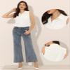 Allegra K Button Down Denim Shirt for Women's Dressy Casual Sleeveless Lapel V Neck Collared Chambray Top X-Large White view 2