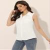 Allegra K Button Down Denim Shirt for Women's Dressy Casual Sleeveless Lapel V Neck Collared Chambray Top X-Large White view 4