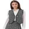 Allegra K Plaid Waistcoat for Women's Vintage Fringe Trim Tweed Suit Vest X-Small Black view 1