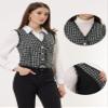Allegra K Plaid Waistcoat for Women's Vintage Fringe Trim Tweed Suit Vest X-Small Black view 2