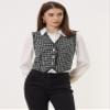 Allegra K Plaid Waistcoat for Women's Vintage Fringe Trim Tweed Suit Vest X-Small Black view 3