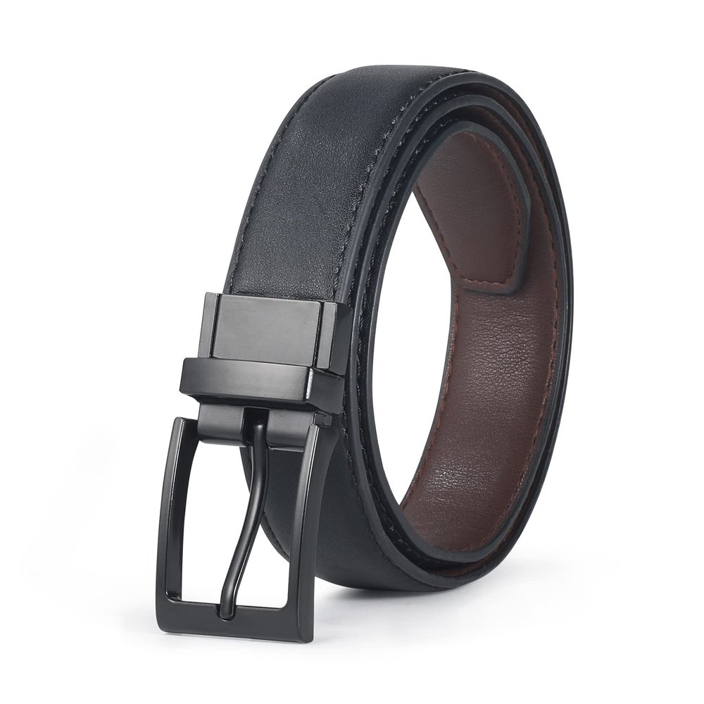 AWAYTR Reversible Kids Belts for Boys - Black and Brown Leather Belt for School Uniform Casual Jeans (100cm,Black)