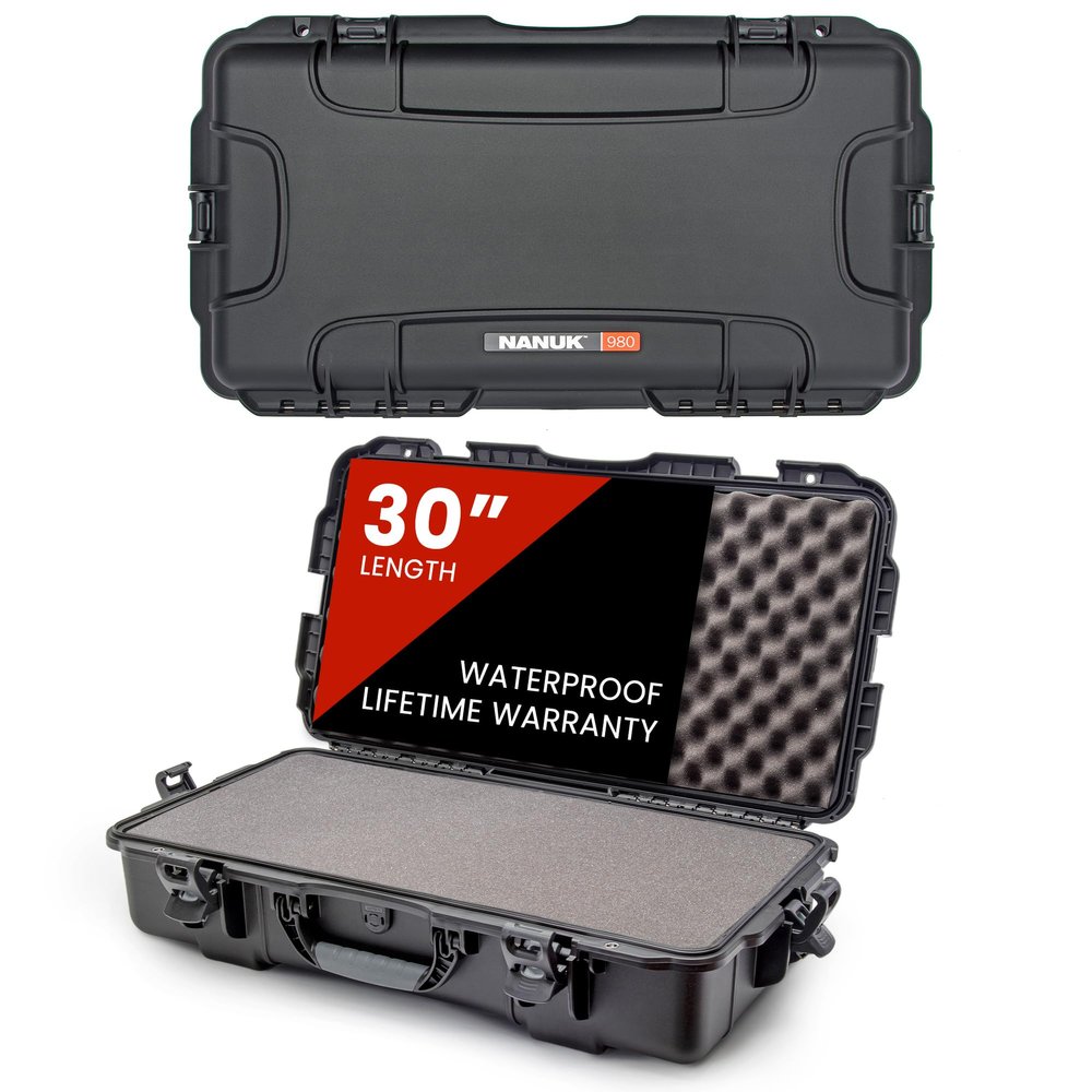 NANUK 980 Hard Case 30 with Customizable Cubed Foam, IP67 Waterproof & Crushproof, Rugged Construction for Ultimate Protection, Made in North America Black (29.9 x 16.2 x 7.3)