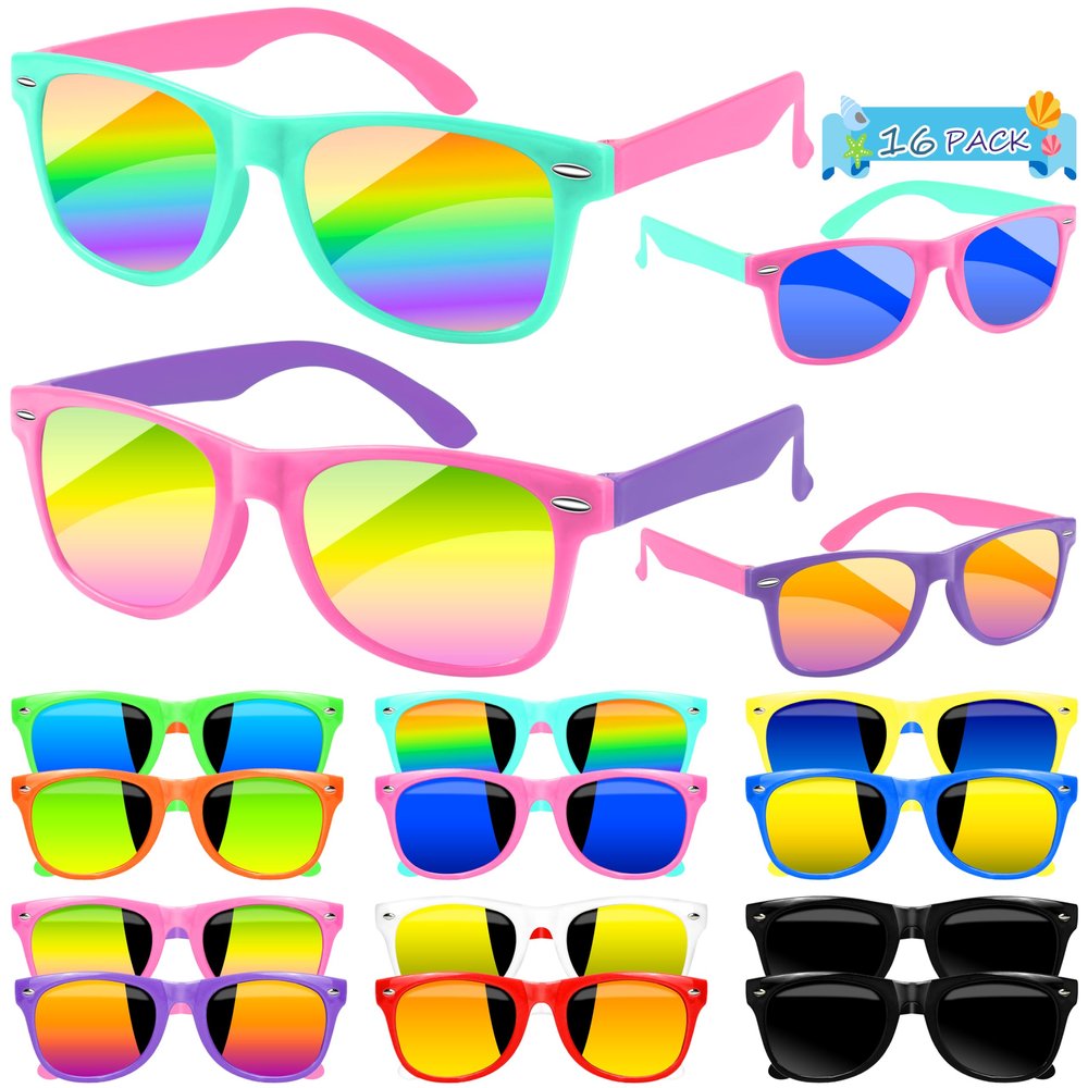 Kids Sunglasses Party Favors Bulk, Neon Sunglasses with UV400 Protection for Gilrs Boys Kids (16, mix color)