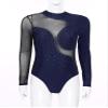 TSSOE Women Mesh Patchwork Gymnastics Leotard Long Sleeves Bodysuit Figure Skating Performance Costume Navy Blue X-Large view 3