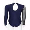 TSSOE Women Mesh Patchwork Gymnastics Leotard Long Sleeves Bodysuit Figure Skating Performance Costume Navy Blue X-Large view 4
