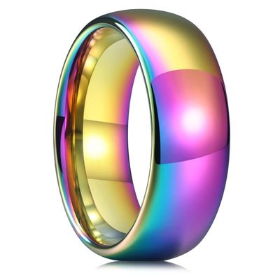 King Will 8mm Tungsten Carbide Wedding Band for Men Women Rainbow Color Plated High Polished Dome Style Ring Comfort Fit 10.5