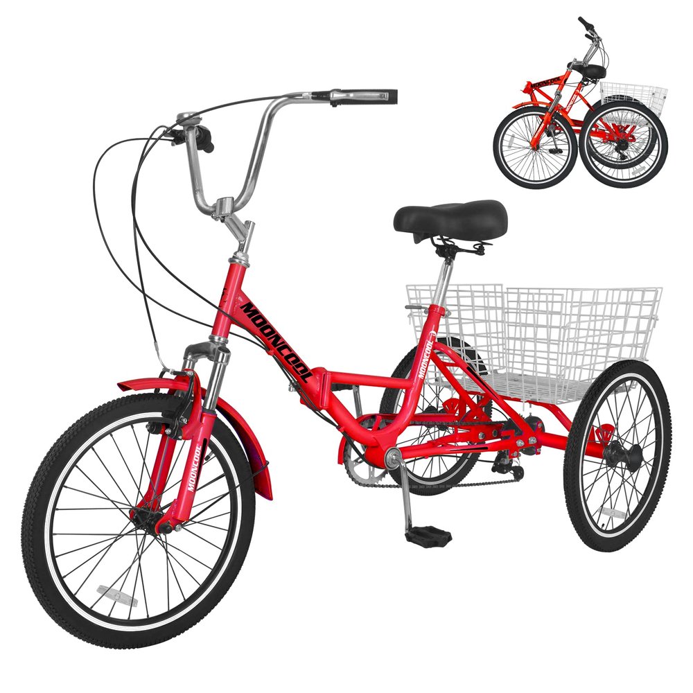 Barbella Folding Tricycles Adult Folding Bikes, 7 Speed Folding Adult Trikes, 20/24/26 inch 3 Wheels Bikes Cruiser Bike with Large Basket, Foldable Tricycle for Adults, Women, Men, Seniors