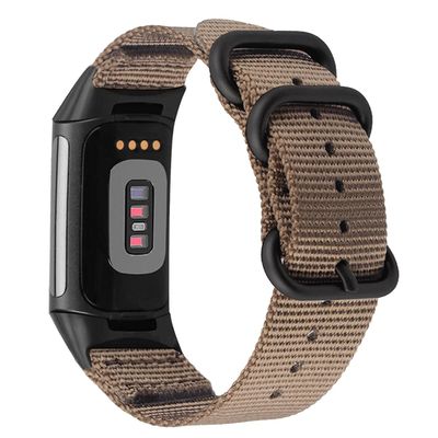 Abanen Nylon Bands for Fitbit Charge 5, Woven Nylon Quick Dry Band Wrist Strap with Stainless Steel Ring Clasp Adjustable Compatible with Fitbit Charge 5 for Men and Women (Tan)
