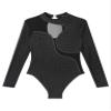 TSSOE Women Mesh Patchwork Gymnastics Leotard Long Sleeves Bodysuit Figure Skating Performance Costume Black Large view 3