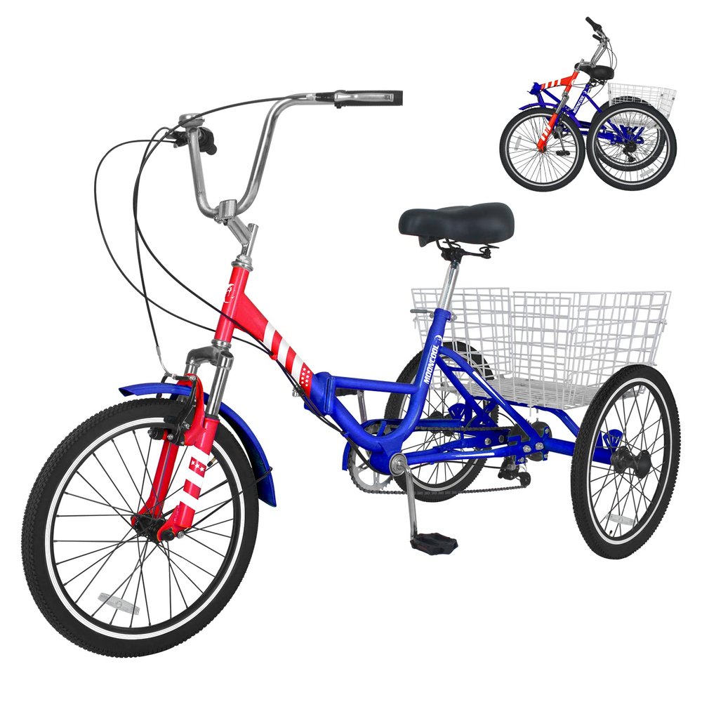 Barbella Folding Tricycles Adult Folding Bikes, 7 Speed Folding Adult Trikes, 20/24/26 inch 3 Wheels Bikes Cruiser Bike with Large Basket, Foldable Tricycle for Adults, Women, Men, Seniors