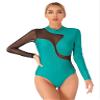 TSSOE Women Mesh Patchwork Gymnastics Leotard Long Sleeves Bodysuit Figure Skating Performance Costume Green Large view 1