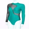 TSSOE Women Mesh Patchwork Gymnastics Leotard Long Sleeves Bodysuit Figure Skating Performance Costume Green Large view 3