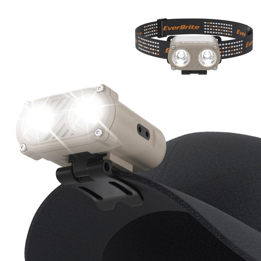 EverBrite Hat Lights Clip On Rechargeable Headlamp with Motion Sensor, 3 Models LED 180 Adjustable Head Lamp to Wear and Clip for Hard Hats, Outdoor Headlight with Red Light for Running, Camping