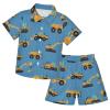 XDMXY Excavator Concrete Mixer Boys Summer Button-Down Shirt and Shorts Sets Hawaiian Outfits Truck Print 2 Piece Sets for 3-10T Kids (Color-1, 3T) view 1